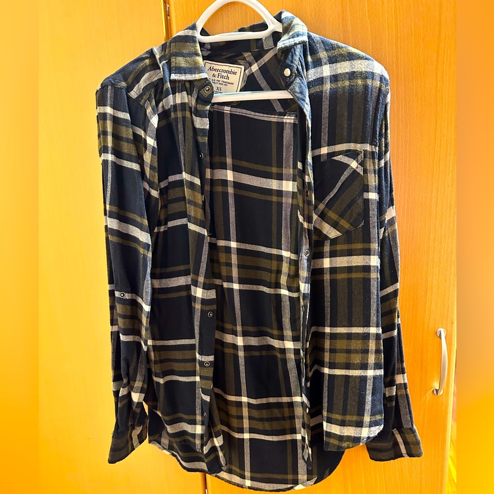 Abercrombie Navy Green Plaid Shirt